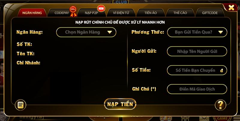 Nạp tiền Hitclub qua chuyển khoản ngân hàng nội địa